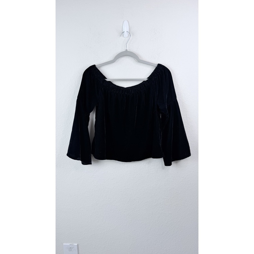 Hollister Velvet Blouse S Black Off Shoulder BellSleeve Whimsigoth Dark Romantic - Picture 4 of 8